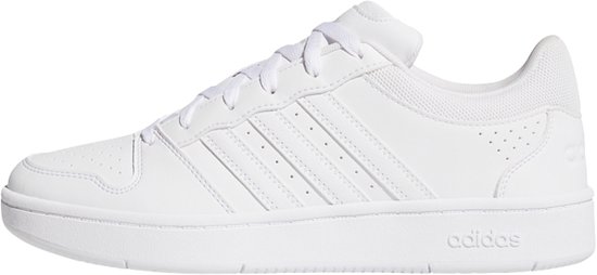 Basket blanche Adidas Hoops Classic, vue de côté, avec les trois bandes Adidas.