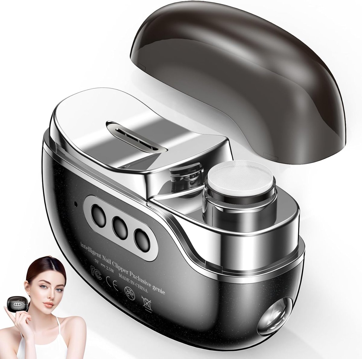 Elektrische nagelknipper - Multifunctionele nagelknipper met nail art lamp - Drie snelheidsstanden - Oplaadbaar -Met polijst en nagelopslagfuncties - een perfect cadeau voor baby's, kinderen en volwassenen - Hoogwaardig zwart