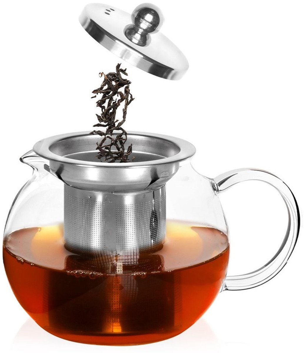 Orion - Glazen Theepot met Infuser - 800 ml - Hittebestendig - Roestvrij Staal