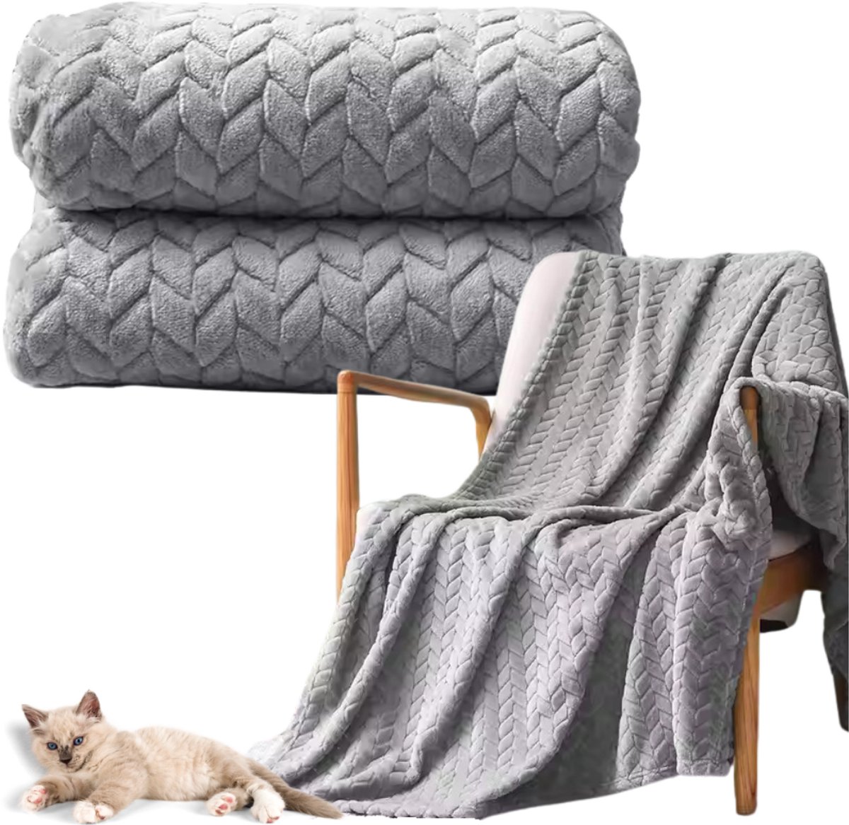 MORE&DECO - Jodevlecht Plaid - 160x200 cm - Lichtgrijs - Warm en Zacht