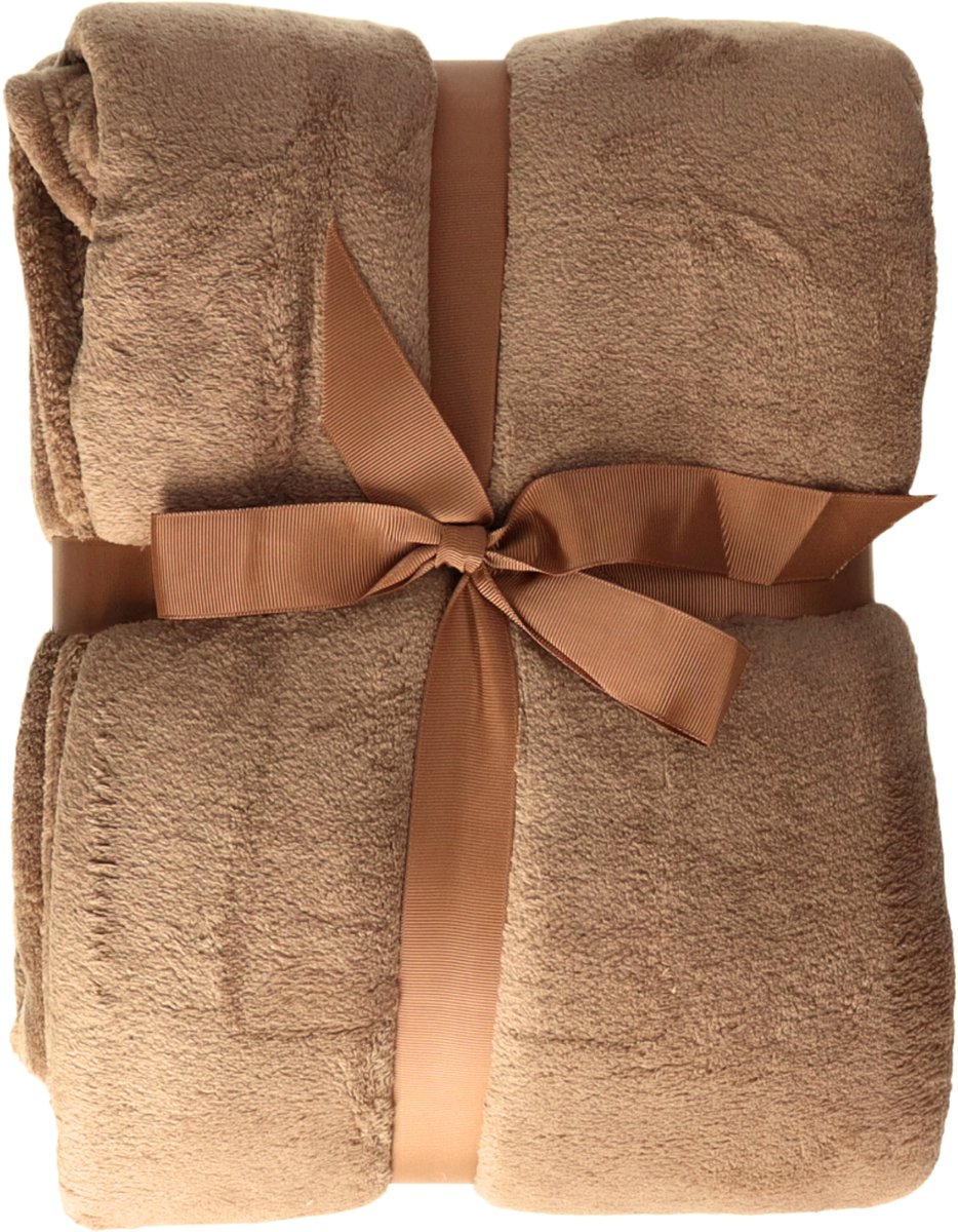 H&S Fleece dekentje - bruin - 180 x 230 cm - polyester - deken - plaid - bankdeken - fleece