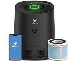 Vibrix PureFlow15 Pro Luchtreiniger / Air Purifier – EPA H14 + koolstoffilter – 100 m³/u – Voor kamers tot 15 m² – Ionisator – App-bediening – Zeer stil met slaapstand – Luchtkwaliteitindicator