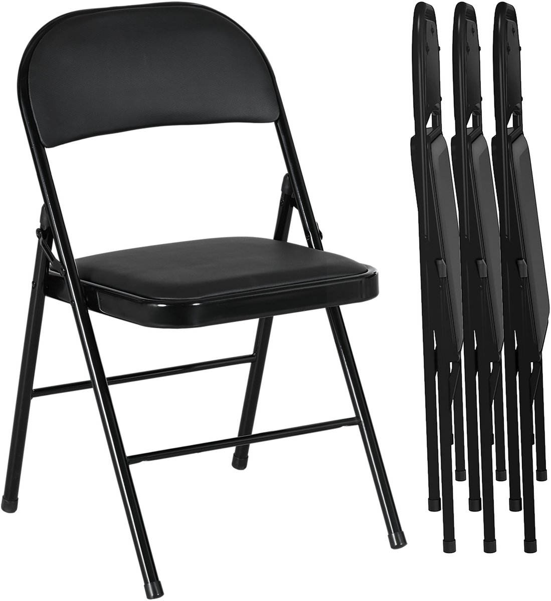 HOMCOM Folding Chair Stahl, Kunstleder 45L x 46B x 78H cm Schwarz