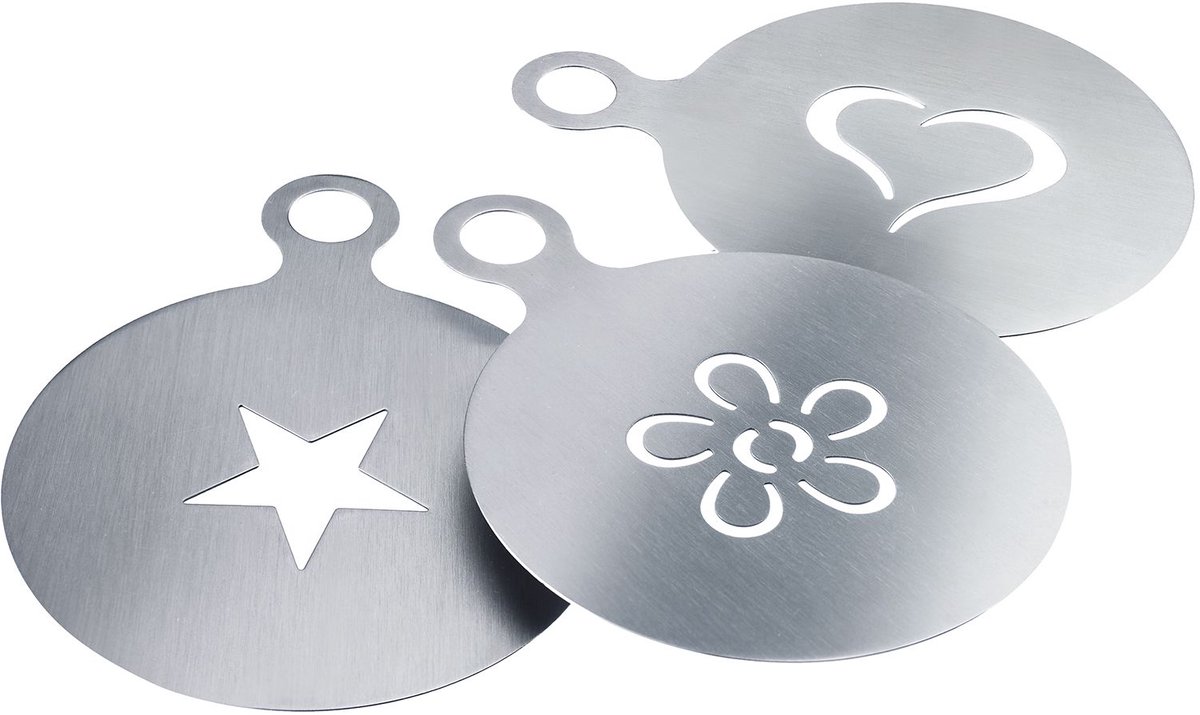 Westmark Set van 3 decoratiesjablonen, 3 verschillende motieven, Cappuccino, ø 10 cm, roestvrij staal, 62862260