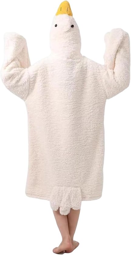 Blanket Hoodie - Fleece Deken Met Mouwen - Grande oie blanche capuche couverture - Fleece Cape - Wearable Blanket for Winter - Hommes et Femmes - Met Capuchon - Deken Met Mouwen Voor Volwassenen - blanc - l - 50-60kg