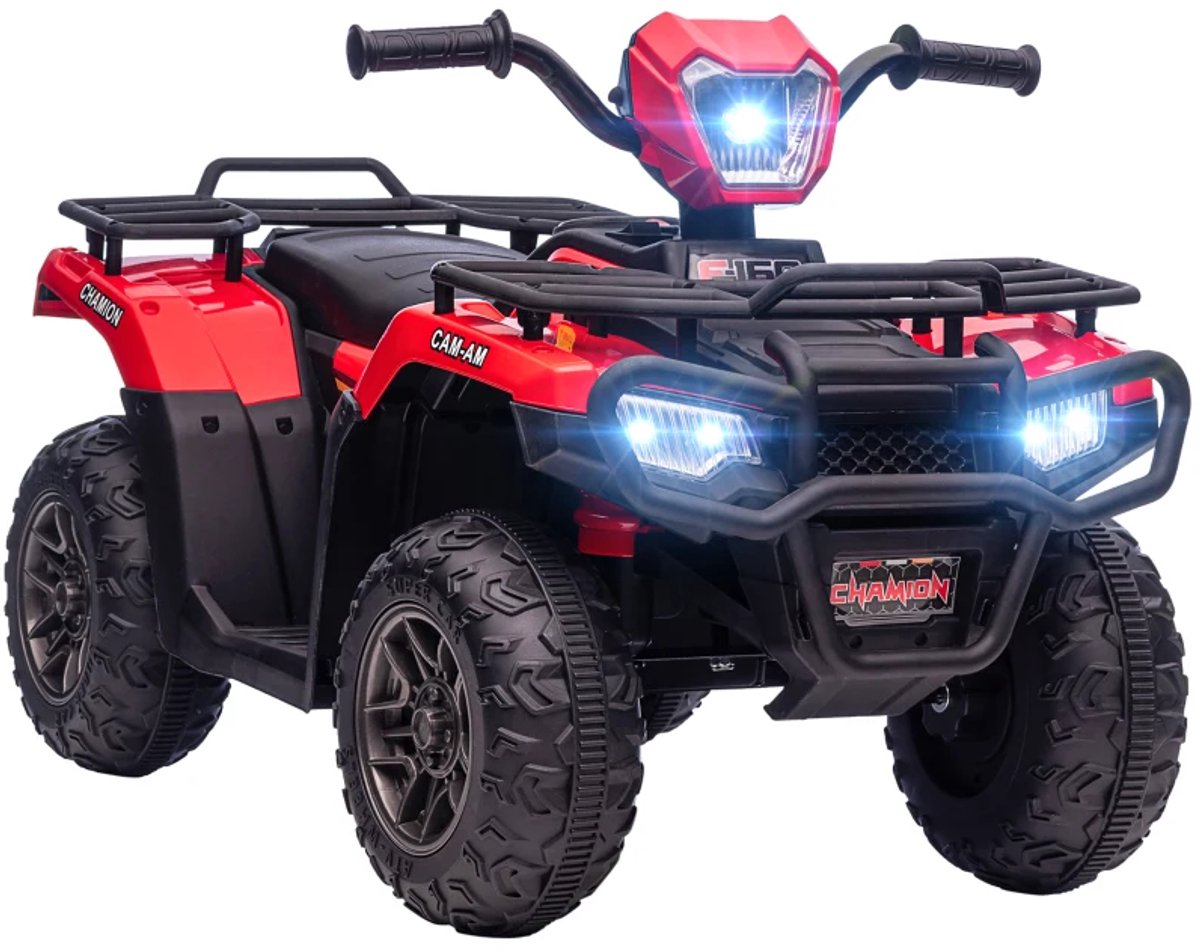 Elektrische Kinderquad - Voertuig met 4 Wielen - 6V - tot 4 km/u - Kinderen 3-6 jaar - USB-aansluiting, LED-koplampen & Muziek - Kindervoertuig - Accuvoertuigen - Zwart+Rood