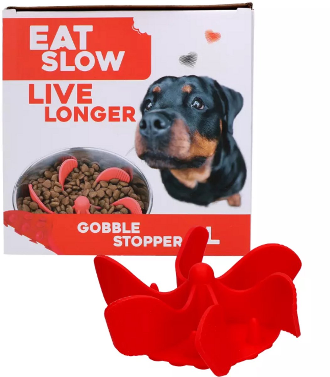 Eat Slow Live Longer Inzetstuk voor Anti-schrok Voerbak - L - Voerpuzzel - Slowfeeder voor Honden - Rood - Gobble Stopper