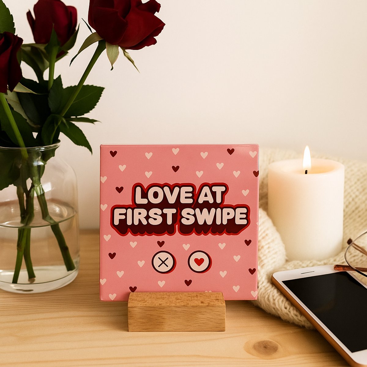 Love at first swipe - Keramische decoratie tegel - Valentijn