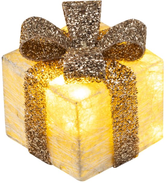 Kerstversiering, set van 3 verlichte kerstdozen, pluche kerstversieringen met 60 LED warm witte kerstverlichting voor kerstboom rok open haard tafel kamer indoor decor