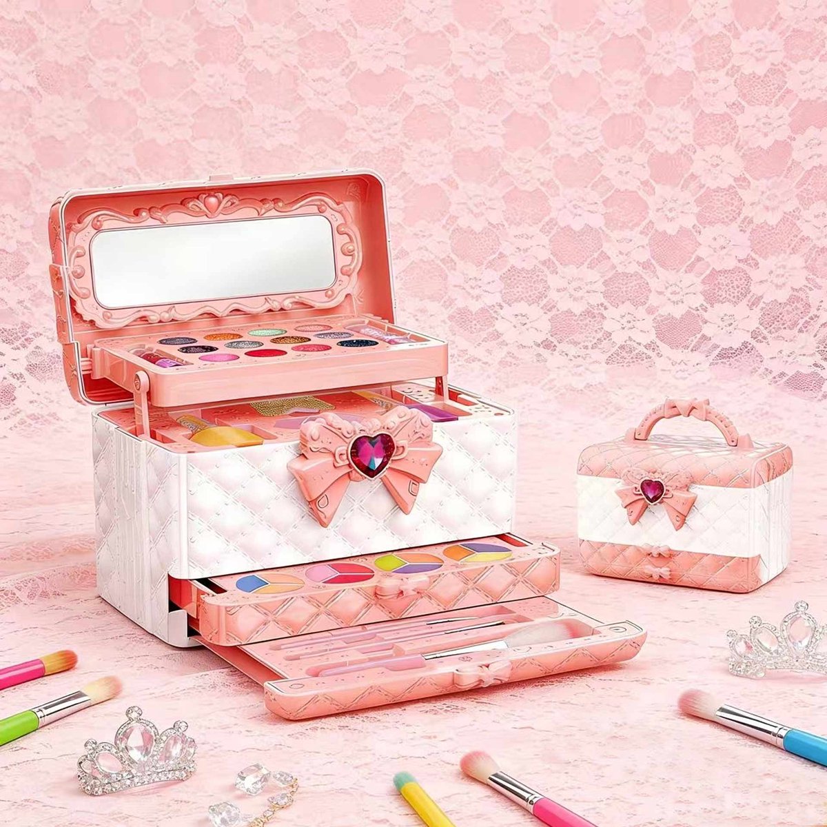 Meedeer kinder make up meisjes-kinder speelkoffer-Make up set Meisjes-Make up meisjes koffer-Met spiegel-hypoallergeenmeisje-speelgoed voor Halloween-kerstcadeau voor meisjes van 4 tot 12 jaar — afbeelding 3