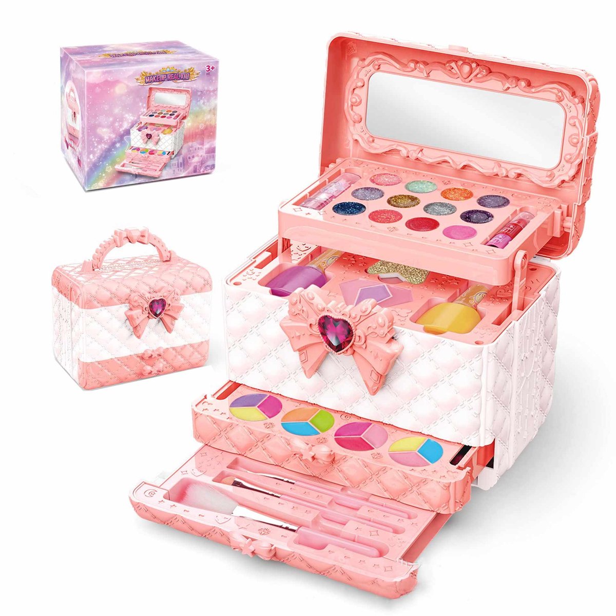 Meedeer kinder make up meisjes-kinder speelkoffer-Make up set Meisjes-Make up meisjes koffer-Met spiegel-hypoallergeenmeisje-speelgoed voor Halloween-kerstcadeau voor meisjes van 4 tot 12 jaar — afbeelding 6