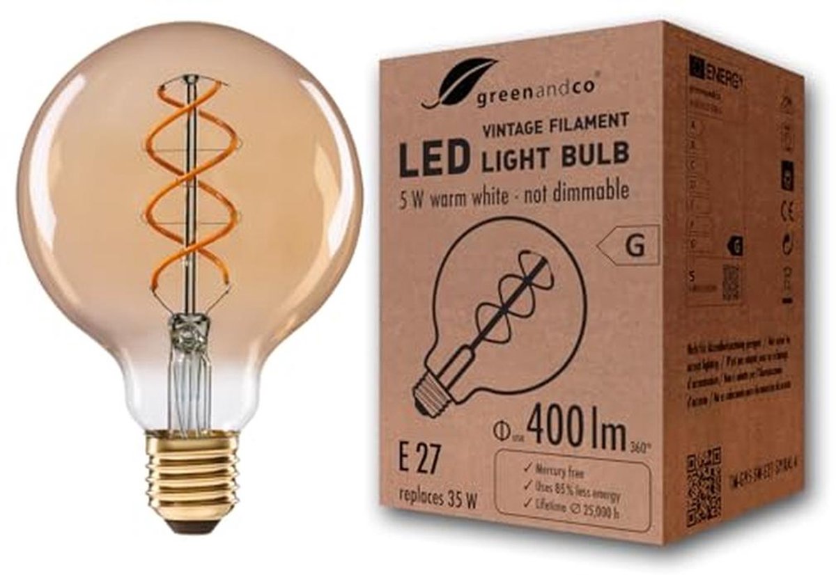 Vintage LED Lamp Amber E27 G95 5W 400lm 2000K Extra Warm Wit 360° Flicker-Free