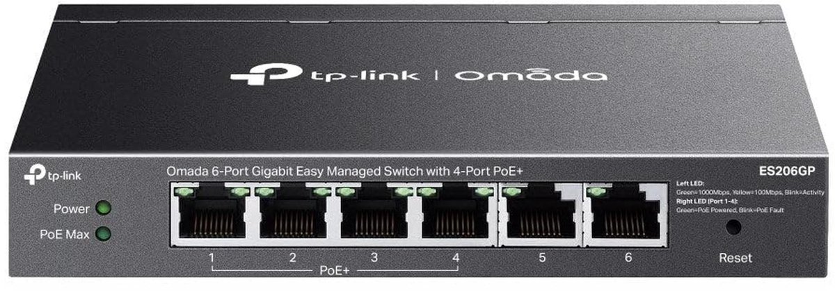 6-Poorts Gigabit PoE+ Switch met 65W Desktop Design