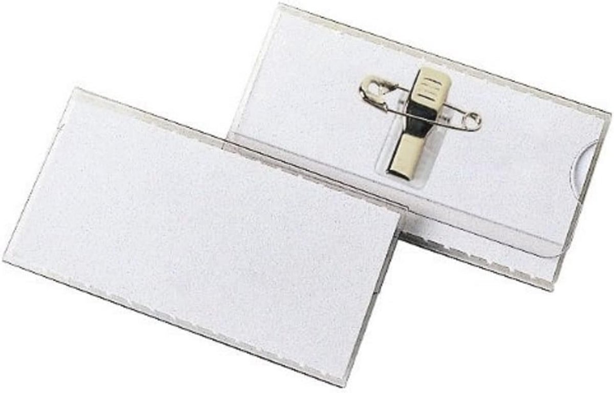 Naambordjes 60 x 30 mm met clip en naald - verpakt per 25 stuks, transparant
