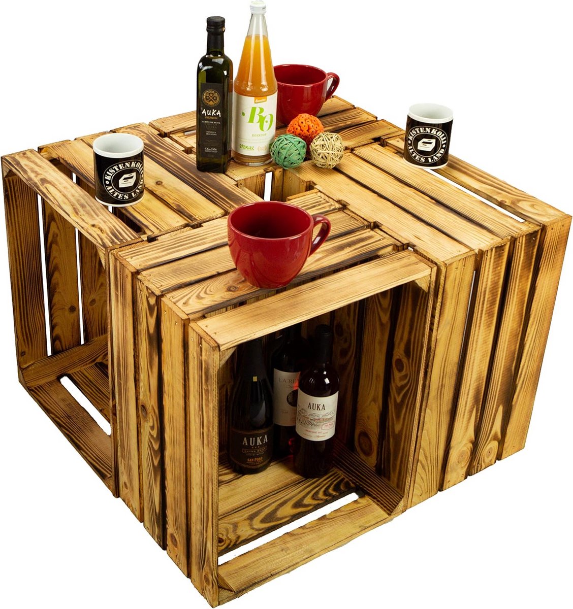 Set van 4 Houten Fruitkisten Decoratie Appelbakken Ideaal als Bijzettafel