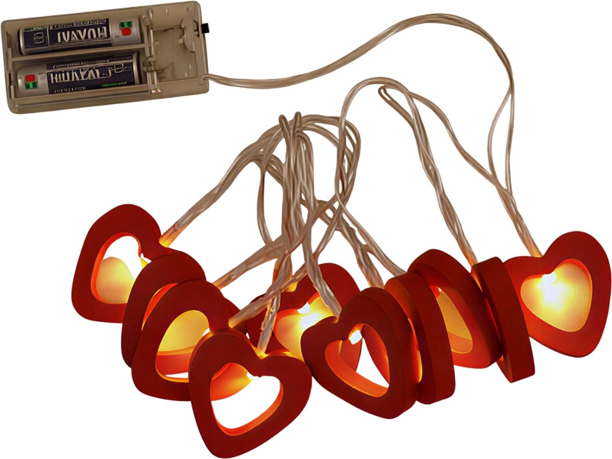10 LED Hart Lichtslinger – Perfecte Valentijn Decoratie, Liefde Lampjes, Romantische Hart Verlichting, Kerstverlichting, Bruiloft Decoratie, Verjaardag Feestdecoratie en Party Props-Rood