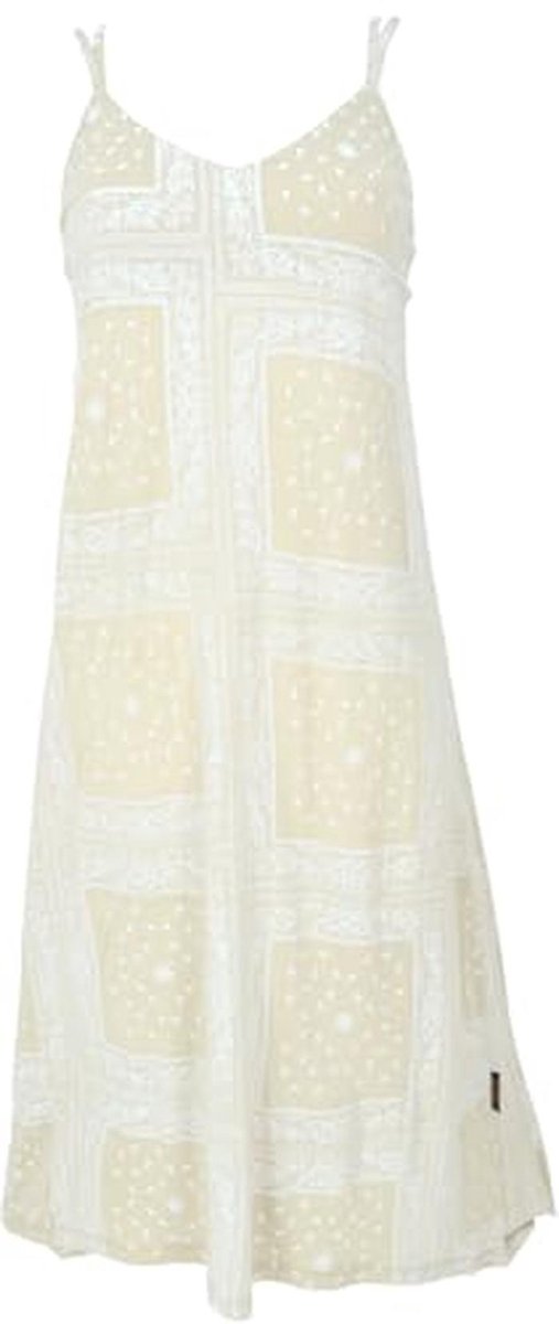 Vrouwelijke Midi Jurk met Patchwork Print – Zomerse Schouderjurk