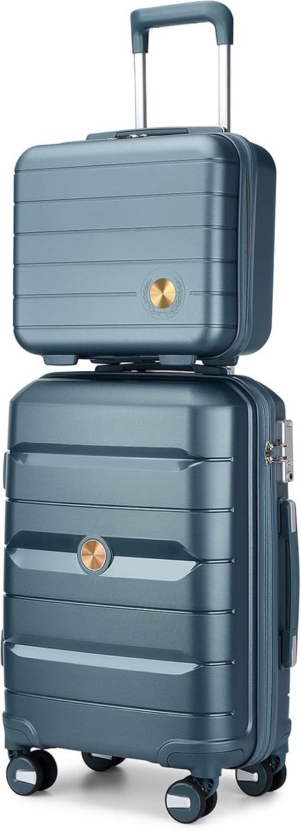 Lichtgewicht 20" Cabine Koffer en 14" Make-up Etui Reisset - Hardshell Trolley met Spinner Wielen
