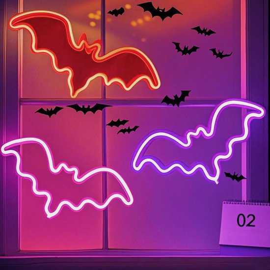 Neon LED Bat Lamp voor Halloween Decoratie - USB/Batterij Aangedreven met Voetsteun - Warm Witte Verlichting van Merkloos — afbeelding 4