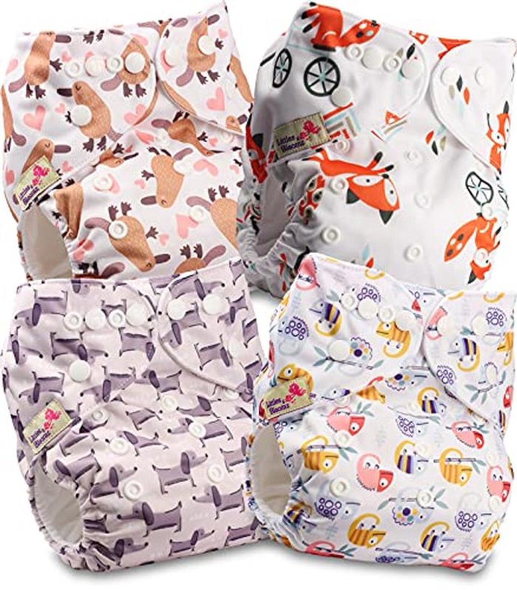 Herbruikbare baby pocketluier met drukknoop – 4 luiers
