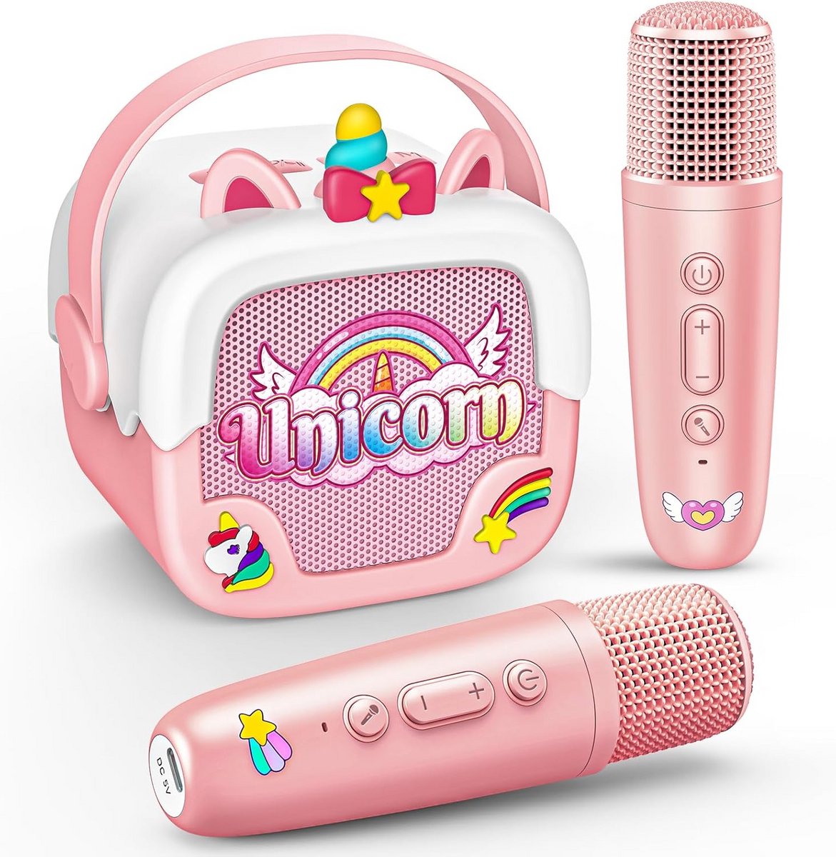 Karaoke Set met 2 Microfoons - Muziekapparaat voor Kinderen en Familiefeesten - Roze