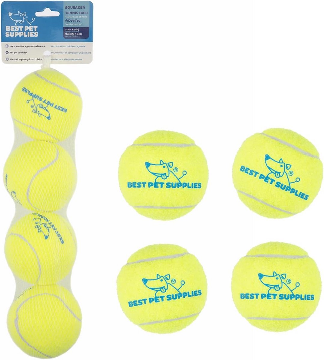 Stevige Piepende Tennisballen voor Honden - 4 Stuks Interactief Buitenspeelgoed