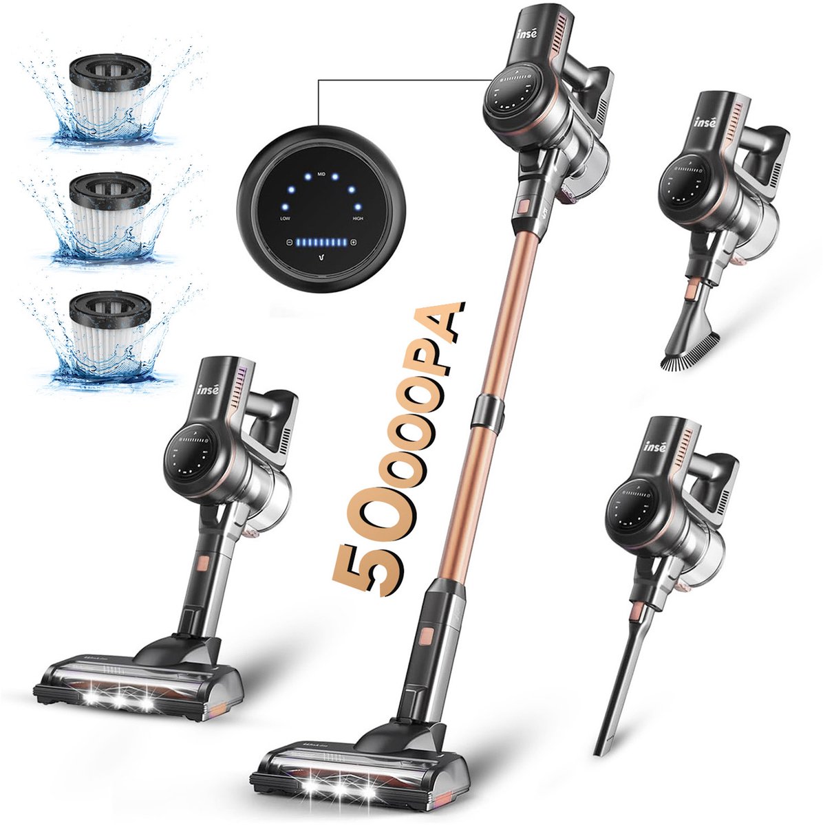 INSE S7P Draadloze Steelstofzuiger - 40 kPa Zuigkracht - INSE - €105,99