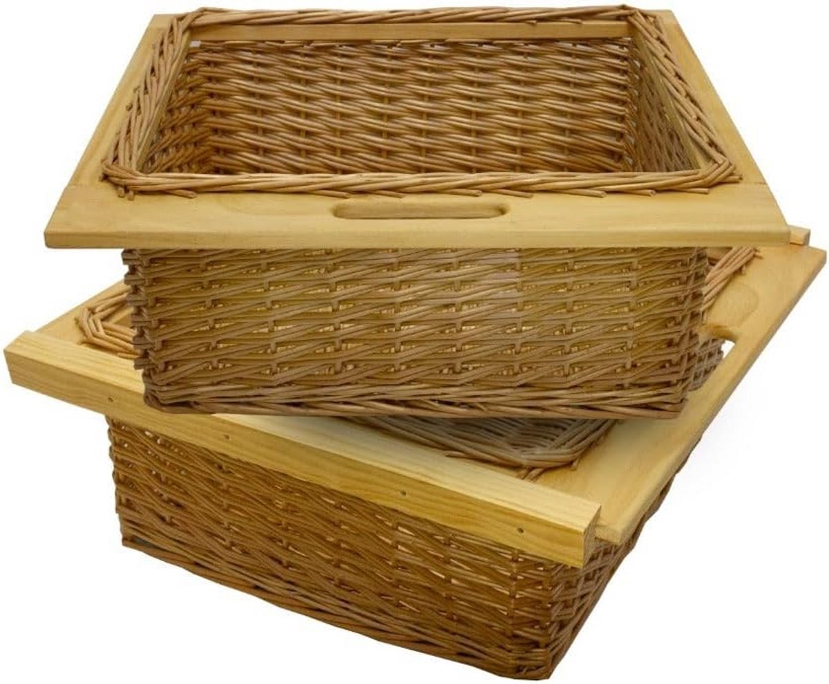 2x Uittrekbare Handgemaakte Riet Manden voor 60cm Brede Keukenkast Rustieke Opslag