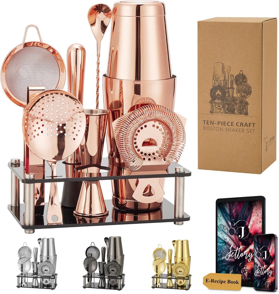 Cocktail Shaker Set 10-delig RVS met Standaard - Compleet Barset voor Thuis
