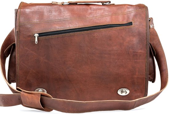 Once Doce® Urban Chique Aktetas Laptop Tas 15 inch "Arenas" 37 × 28 × 10 cm Cognac Bruin Echt Leer Businesstas - Unisex model nr 447