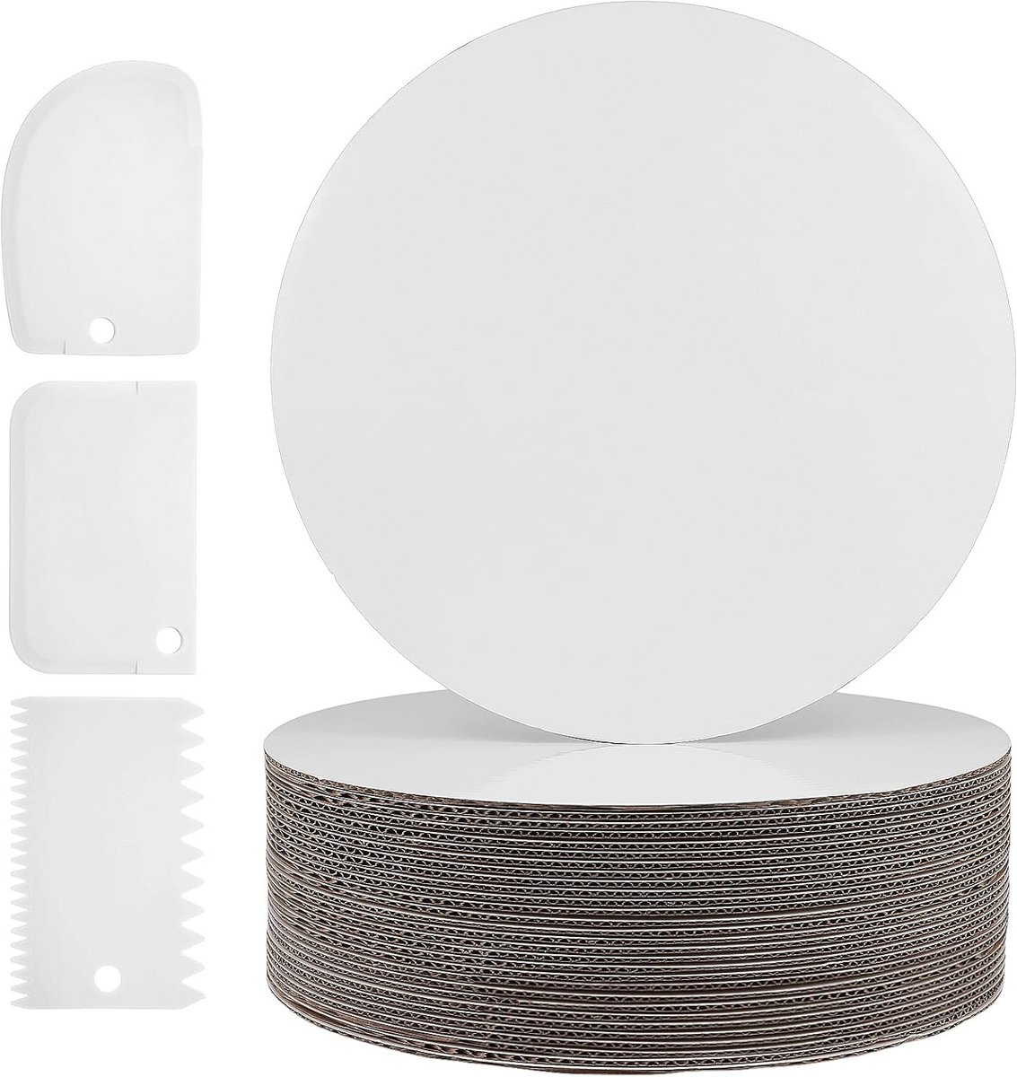 30x Ronde Taartkarton Wit 30 cm - Dikke Taartbodem met Taartschraper Set