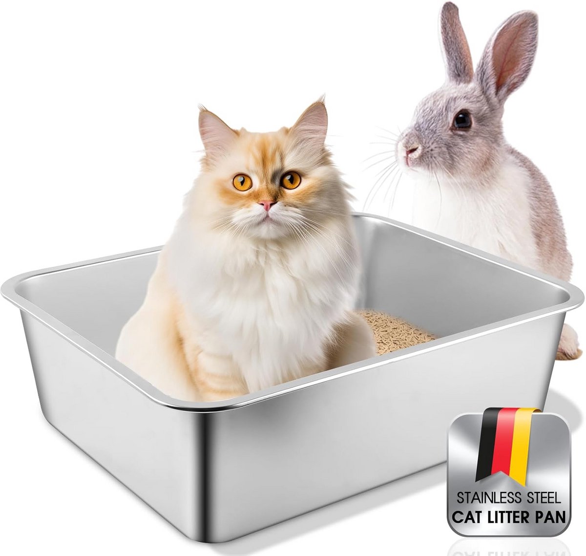 Grote RVS Kattenbak - Geurvrij & Eenvoudig te Reinigen - 60x40x15 cm
