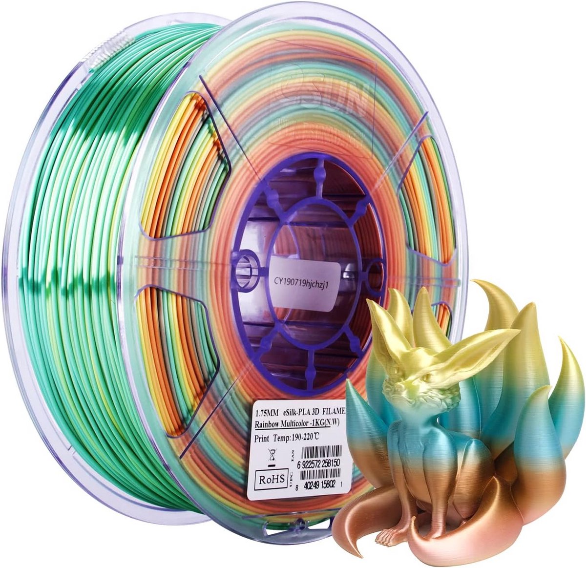 Zijdeglans Regenboog PLA Filament 1.75mm 1KG - Multicolor 3D Printer Materiaal