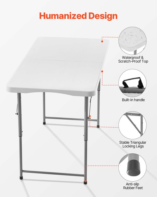 VEVOR Opvouwbare Tafel Draagbare Picknicktafel Buffettafel Kunststof 122cm Wit van Vevor — afbeelding 5