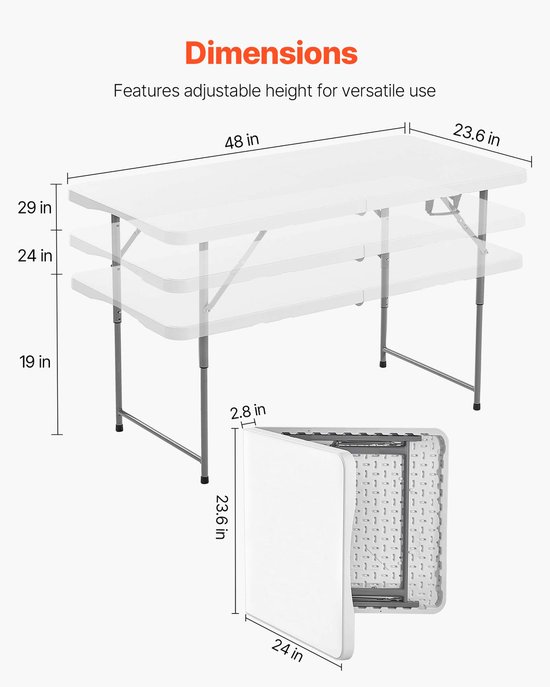 VEVOR Opvouwbare Tafel Draagbare Picknicktafel Buffettafel Kunststof 122cm Wit van Vevor — afbeelding 3