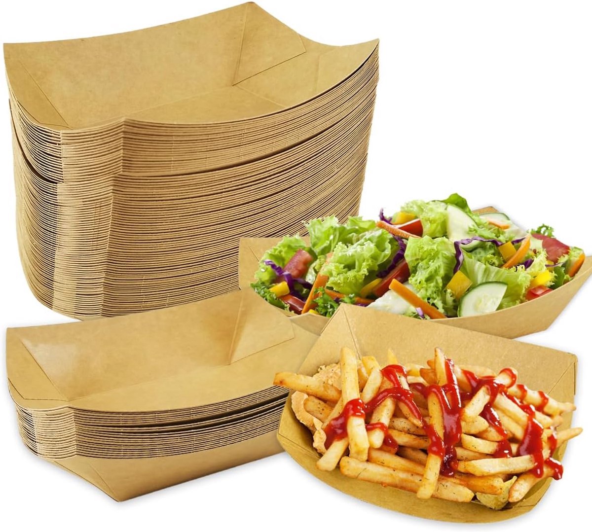 80 Stuks Kartonnen Dienbladen voor Friet en Snacks - Ideaal voor Feestjes en Afhaal