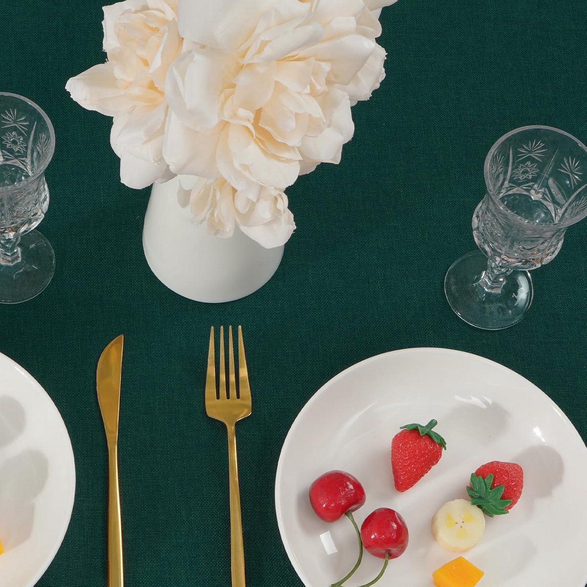Ronde Tafelkleed Groen in Linnenlook - Waterafstotend en Vlekbestendig - 140 cm