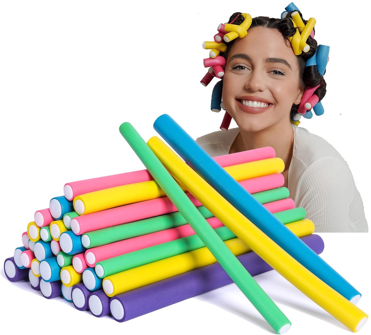 Unyqoos® Set van 35 Flexibele Papilotten voor Krullen zonder Hitte voor Elke Haarlengte