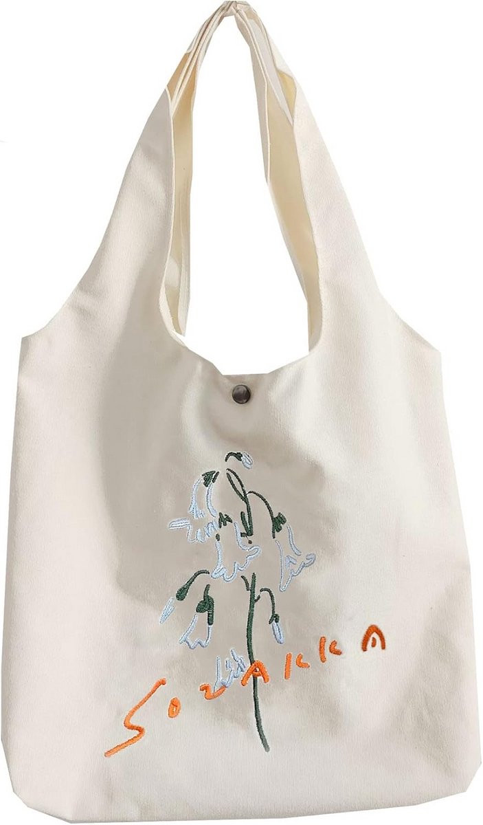 Grote Canvas Draagtas voor Dames - Stevige Schoudertas met Rits voor Werk, Strand en Winkelen