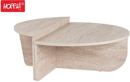 Hoppa! Table basse - Table à café - Travertin - 80 x 80 x 32/37 cm (L x P x H)