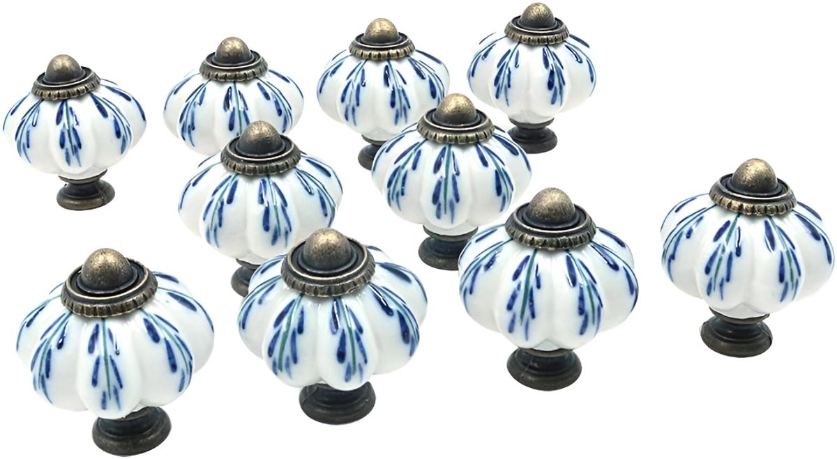 Candala 10 stuks lichtblauwe collectie keramische metalen deurknoppen vintage shabby chique kast lade handgrepen met 10 schroeven (3,8 x 3,3 x 0,03 cm)