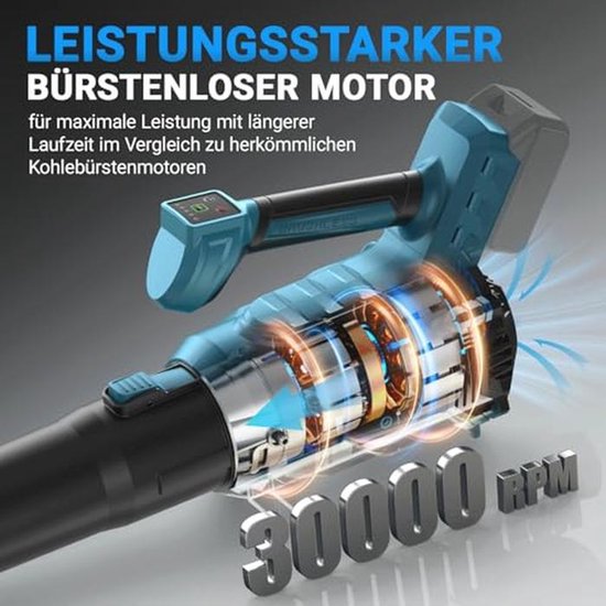 Accu-bladblazer voor Maki-ta 18V accu, 6-snelheids regeling en turbo-modus, draadloze blazer voor gazononderhoud bladeren (550 km/u, zonder batterijen en oplader) van Merkloos	 — afbeelding 3