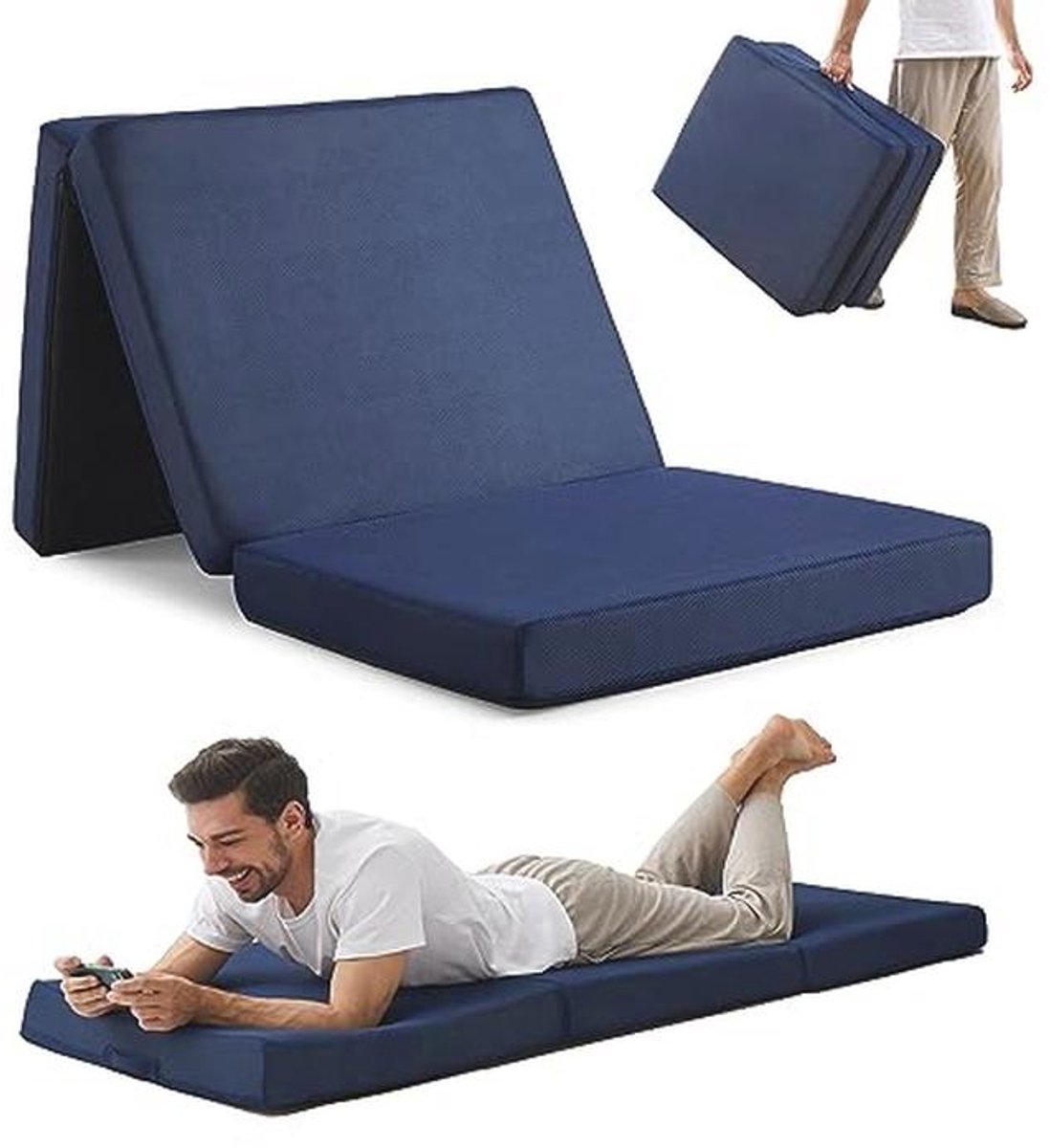 Jamdok 10 cm enkel traagschuim opvouwbaar slaapkussen, drievoudig matras, machinewasbare hoes, opvouwbare vloermatrastopper, gastenbed voor volwassenen, campingmat