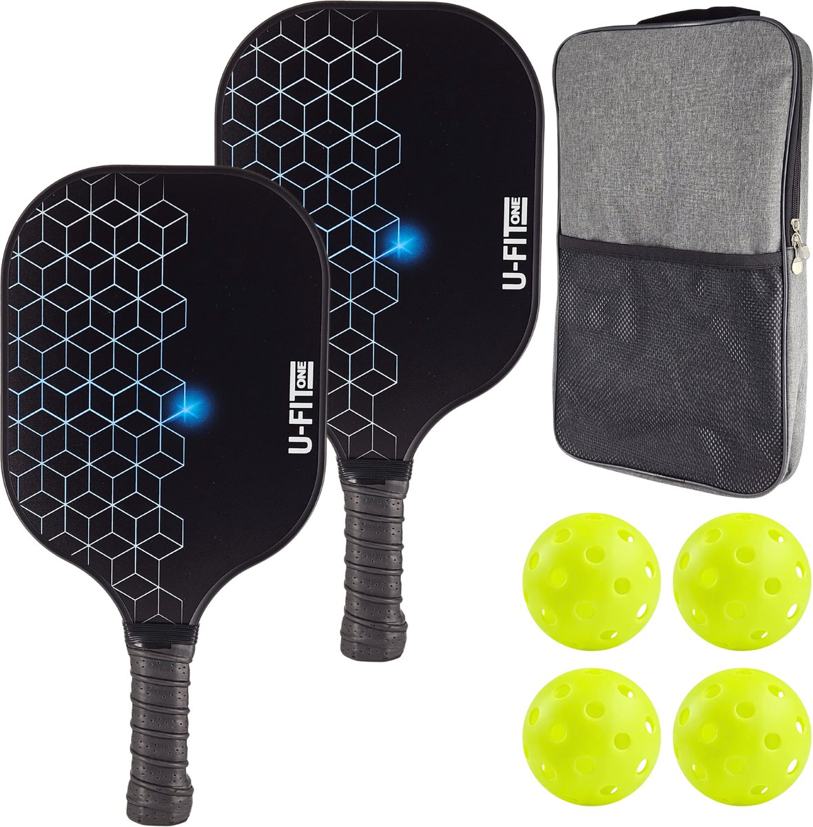 U Fit One Pickleball Set met Ballen – Pickleball Paddles/Rackets – Peddel – Padel – Padel Rackets – Inclusief Tas/Cover - Blauw