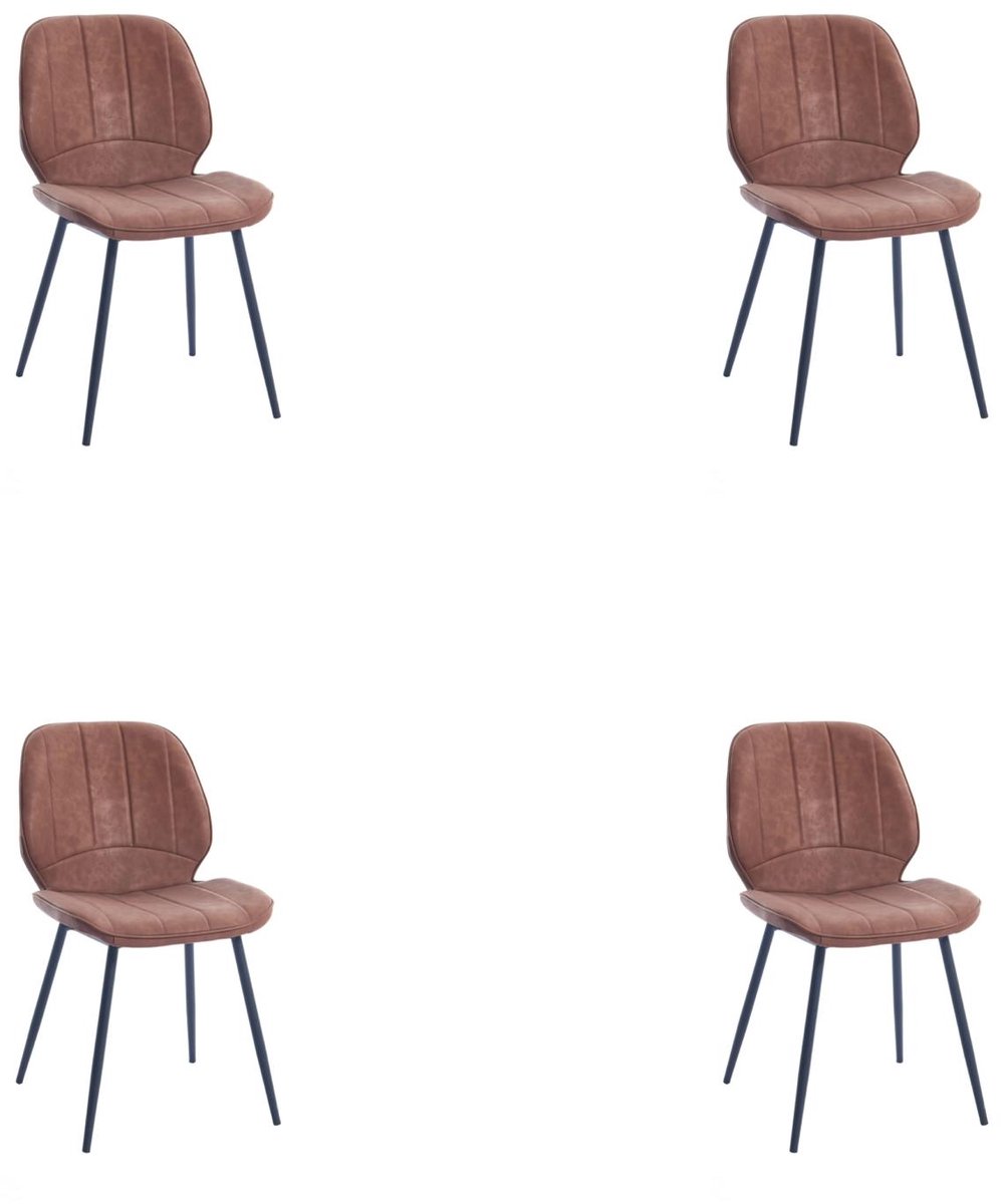 stoel Billy- cognac microvezelstof- 4 stuks- eetkamerstoel- zetelsenbedden