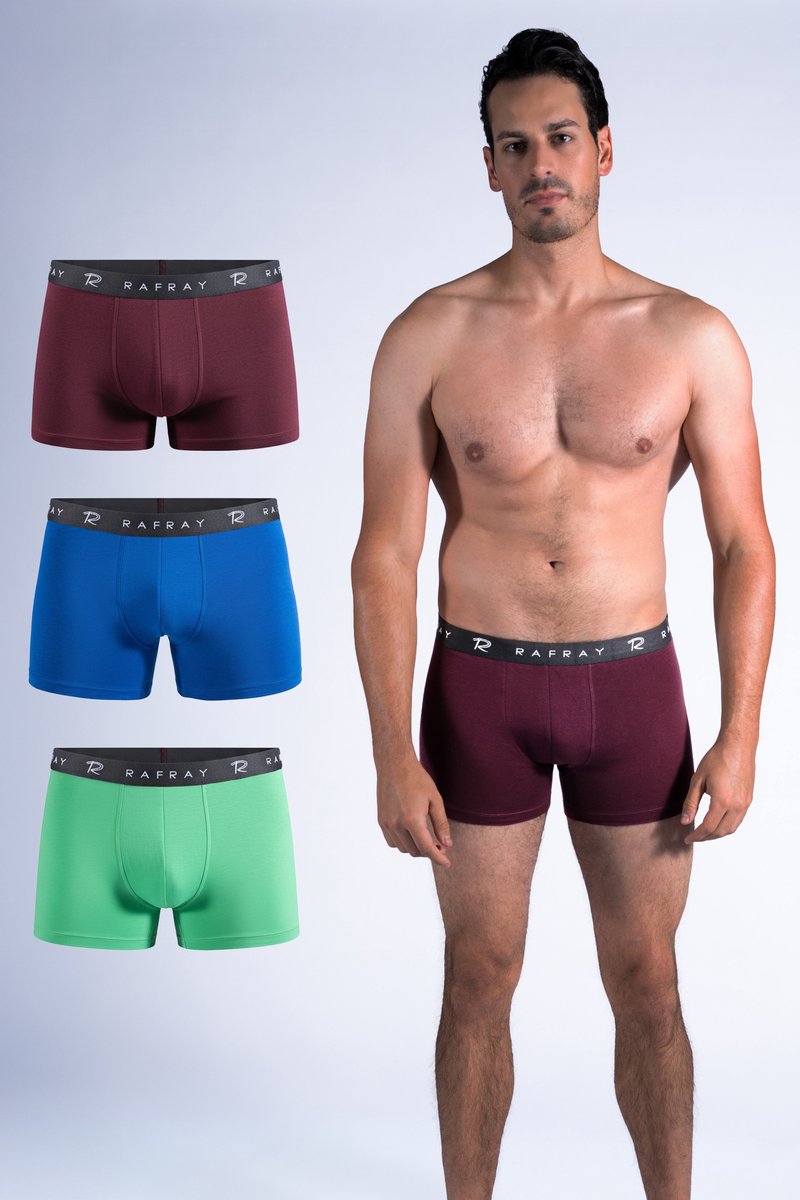 RAFRAY Heren Boxershorts – 3-pack – Premium Katoen – Comfort Fit – Ademend & Zacht Ondergoed – Bordeaux, Groen & Blauw – Maat L