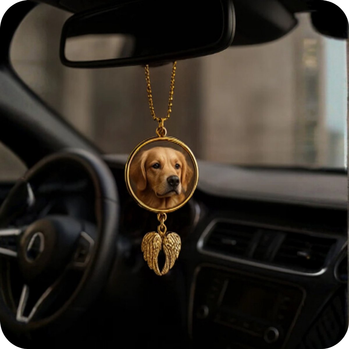 Autospiegelhanger met Foto | Gepersonaliseerde Auto Hanger met foto | Goud | Autohanger met foto | Autocadeau | Foto cadeau | Petshop Seven