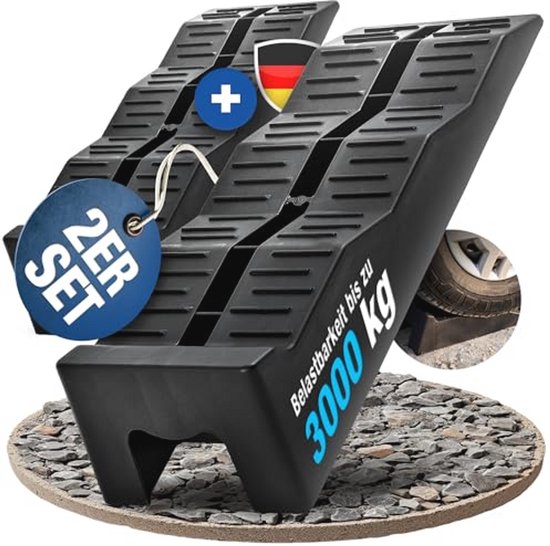 Cales de chargement pour camping-car et caravane, ensemble de 2, nivellement en 3 étapes jusqu'à 3000 kg, antidérapant pour une adhérence optimale sur toute surface.