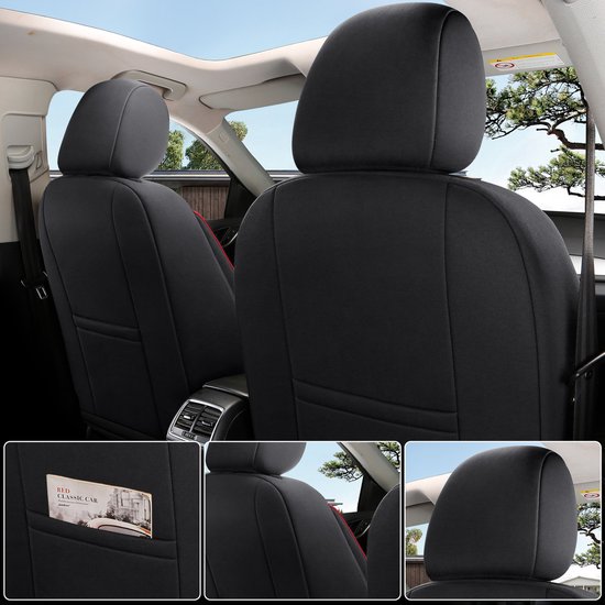 Housses de siège de voiture pour Volkswagen T-Roc 2017 sur mesure| Ensemble de 2 pièces | Siège conducteur + passager série AIS | AIS101 | Zwart avec coutures rouges