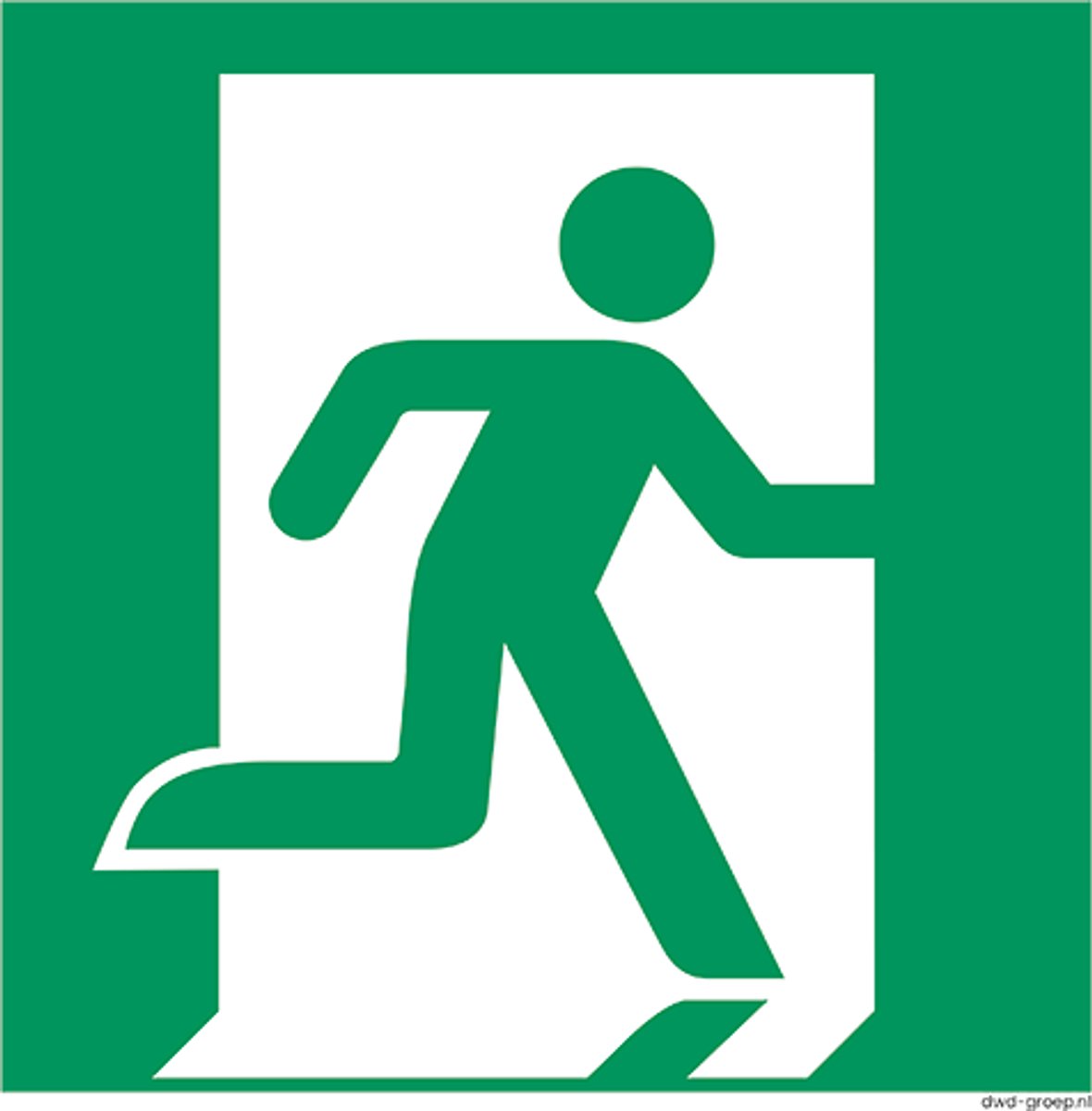 Pictogram nooduitgang (Rechts) bord E002 – 200x200 mm – NEN 3011 / ISO 7010